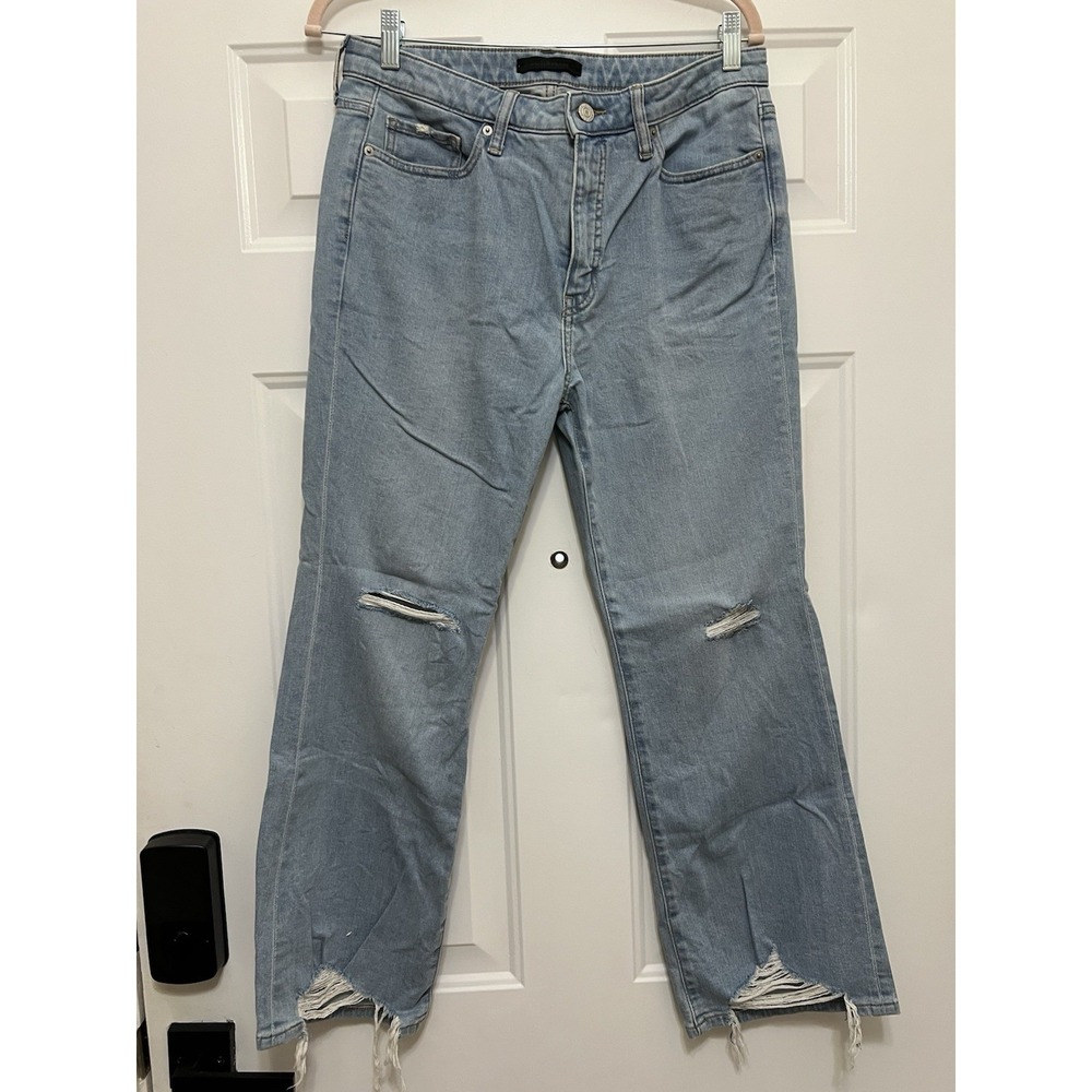 Uniqlo Wide Leg‎ Jeans Women's Size 28 8 High Rise Stretch Distressed Denim Blue